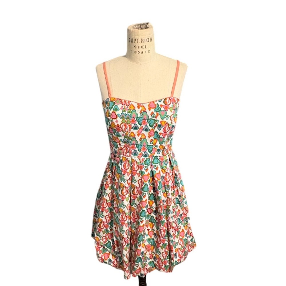 American Rag Womens Pear Print Sweetheart Fit & Flare Dress Pink Green Med Retro